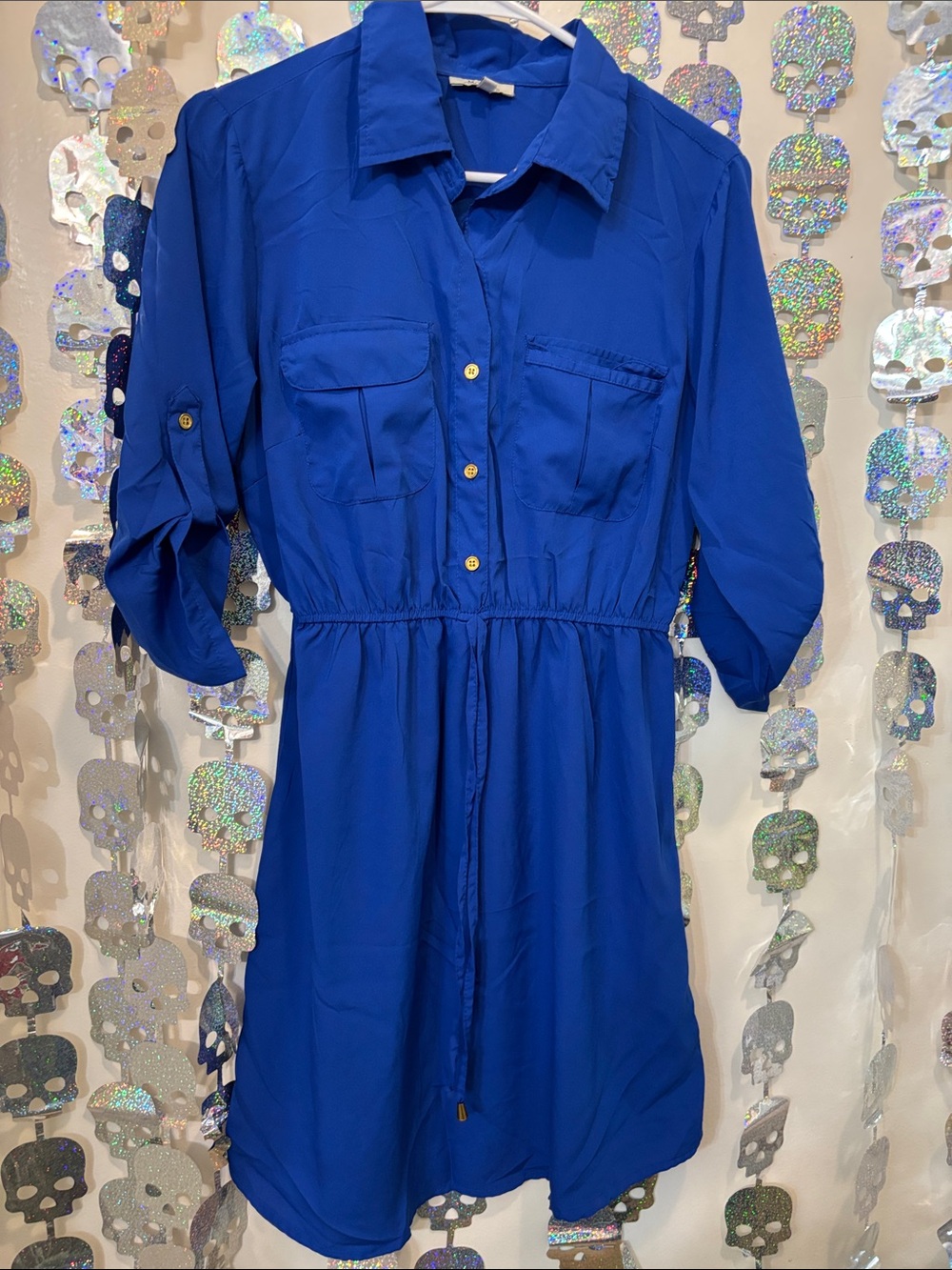 Women's Collared Shirt Mini Dress in Cobalt Blue